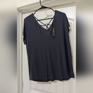 Papermoon Charcoal V-Neck Tee with Strappy Back